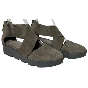 Eileen Fisher Buoy Suede Criss Cross Close Toe Wedges 8.5 Taupe Grey Shoes